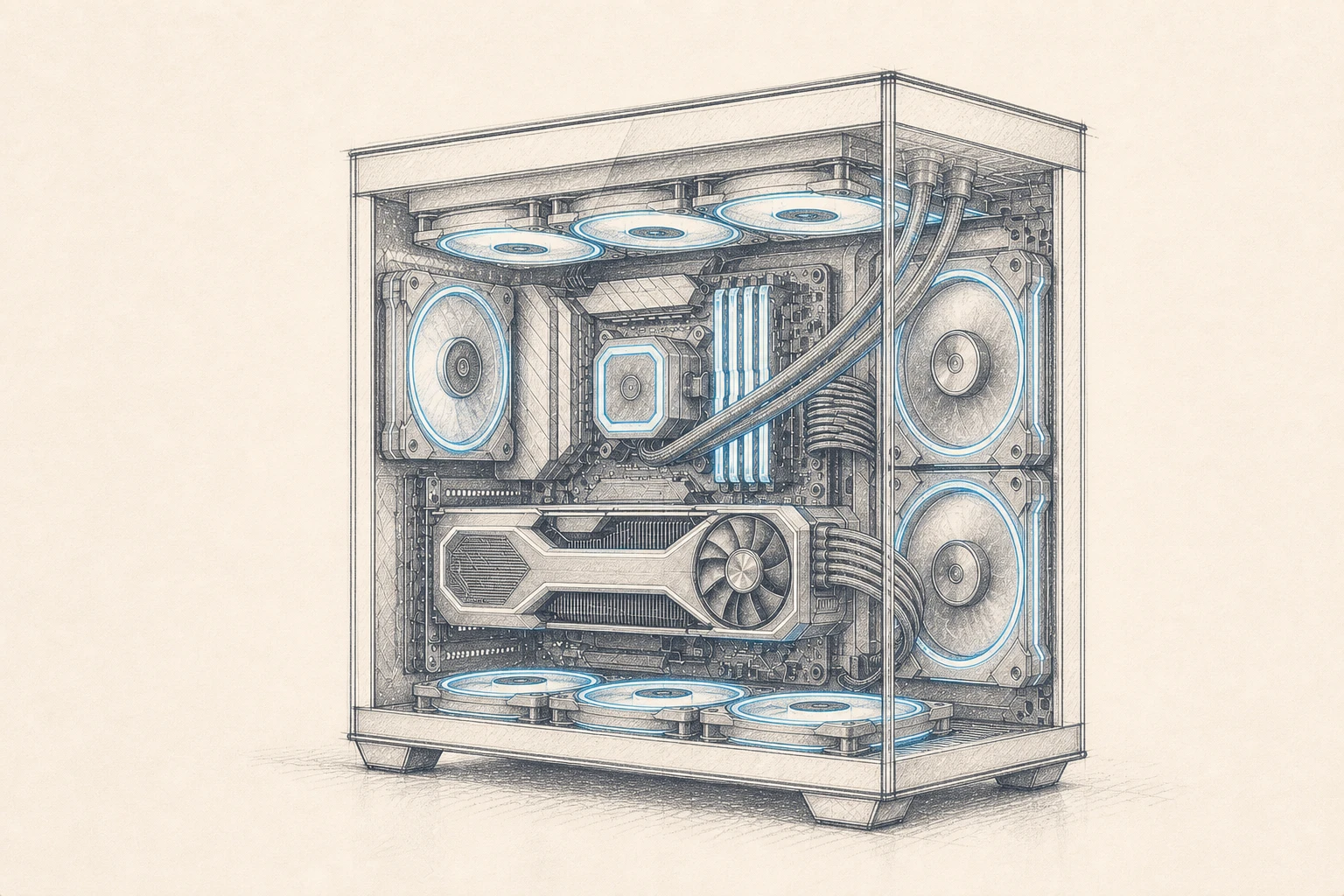 Hand-drawn concept of one high-performance computer prepared for future QNV mining